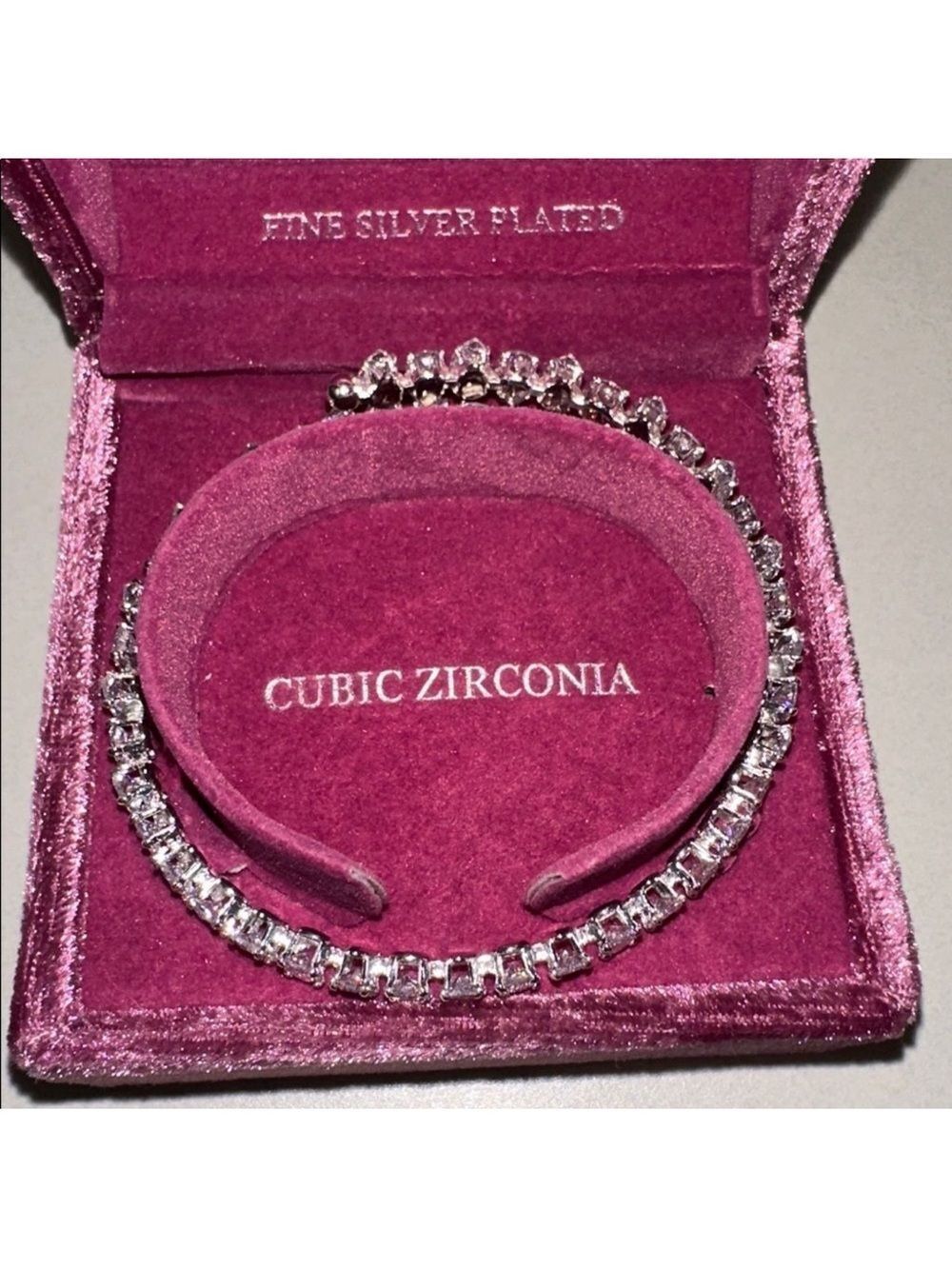 DANECRAFT Gift Set Fine Silver Open Adjustable Bracelet Cubic Zirconia